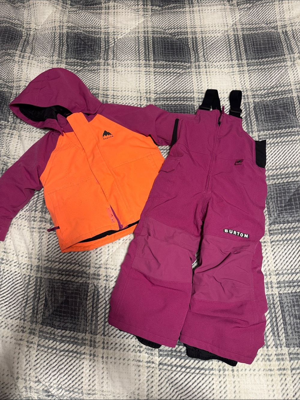 Burton Bright Orange & Berry Kids Snow Suit - Jacket with Pink Bib Pants
